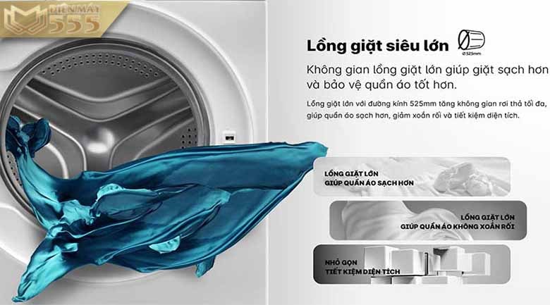 Máy giặt Aqua 10kg Inverter AQD- DD1002G.BK - lồng giặt lớn