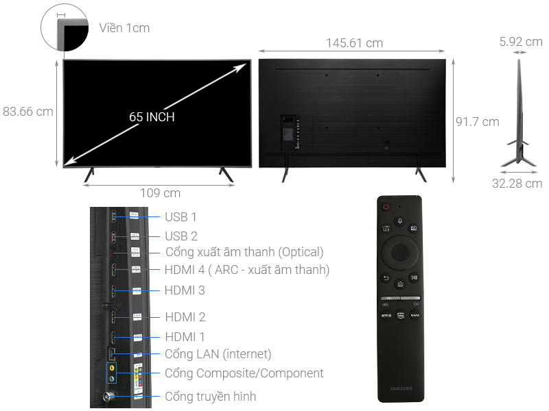 Smart Tivi QLED Samsung 4K 65 inch QA65Q65R - Chính hãng