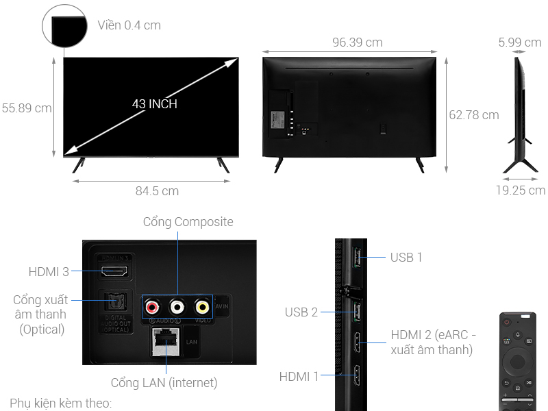 Smart Tivi Samsung 4K 43 inch UA43TU8100 - Chính Hãng