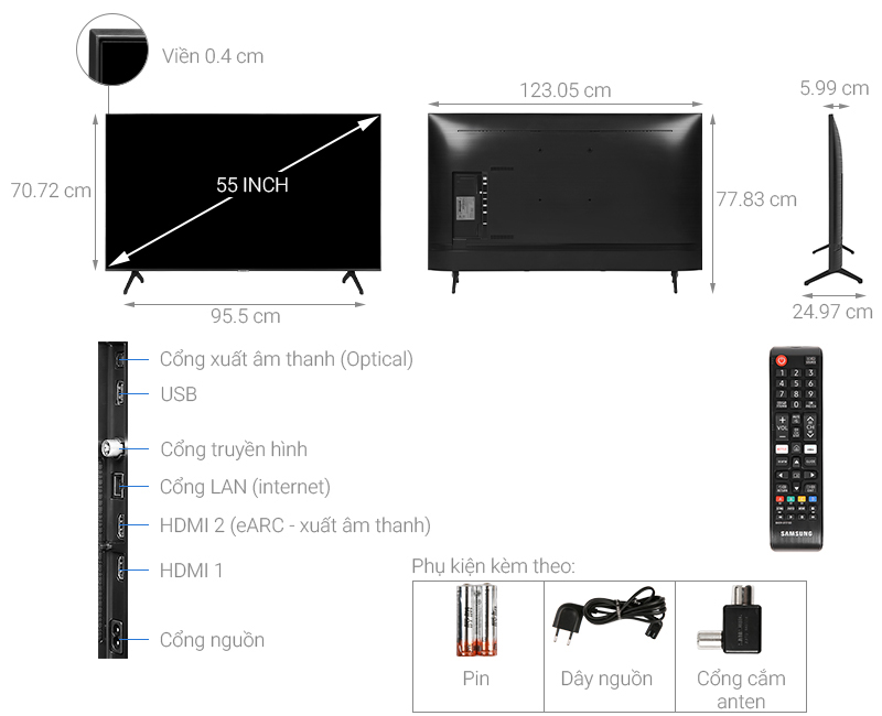 Smart Tivi Samsung 4K 55 inch UA55TU7000 - Chính Hãng
