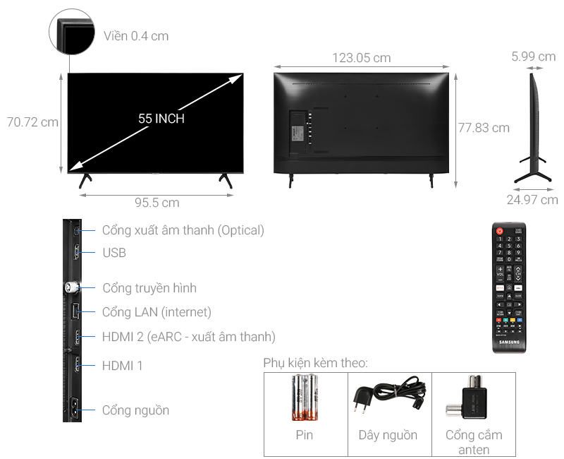 Smart Tivi Samsung 4K 50 inch UA50TU7000 - Chính Hãng