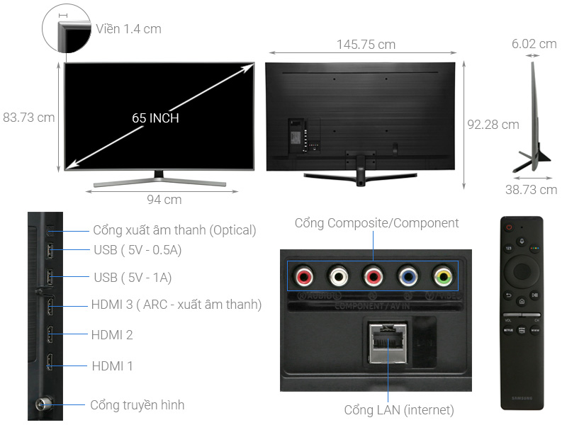Smart Tivi Samsung 4K 65 inch UA65RU7400 - Chính hãng