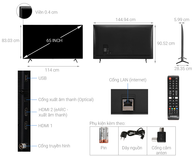 Smart Tivi Samsung 4K 65 inch UA65TU7000 - Chính Hãng
