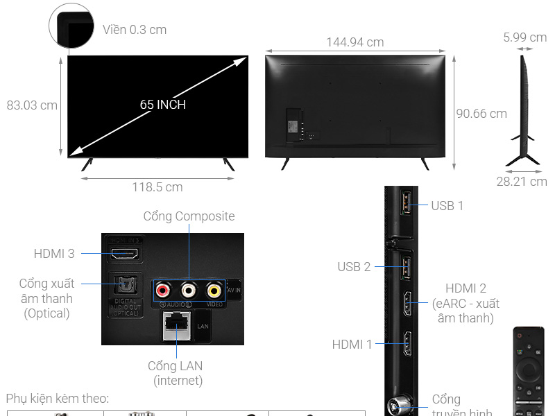 Smart Tivi Samsung 4K 65 inch UA65TU8100 - Chính Hãng