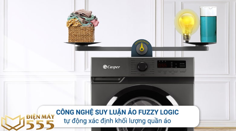 Máy giặt Casper Inverter 8 kg WF-8VG1 - suy luận ảo Fuzzy Logic