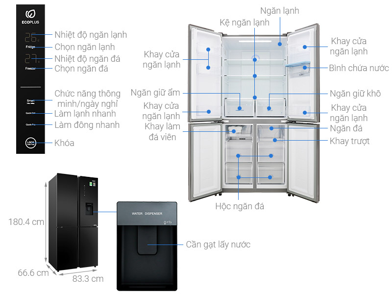 Tủ lạnh Aqua Inverter 456 lít AQR-IGW525EM(GB) - Chính Hãng