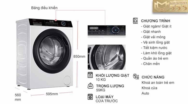 Máy giặt Aqua 10kg inverter AQD-A1000G.W