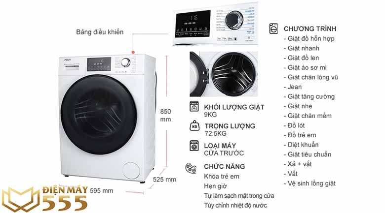 Máy giặt Aqua inverter 9kg AQD-A900F.W 