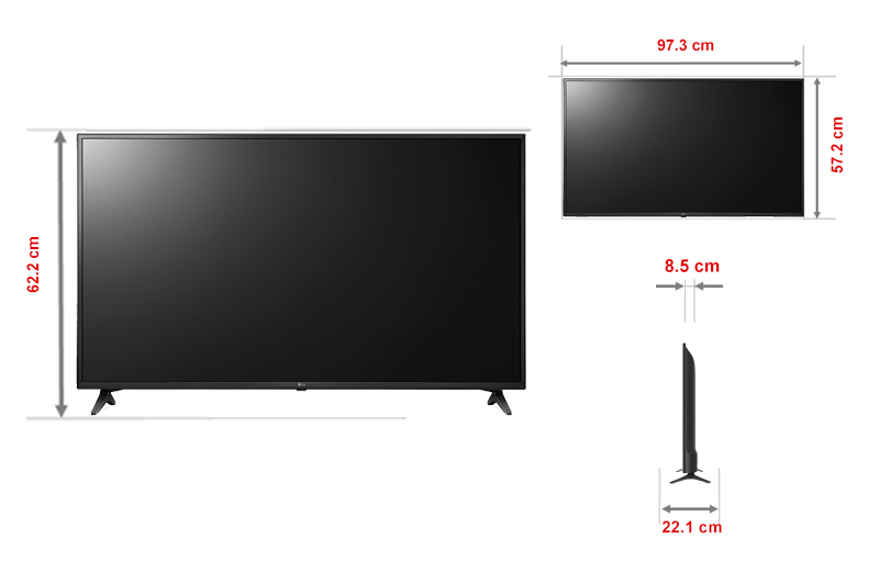  Smart Tivi LG 4K 43 inch 43UN7300PTC ThinQ AI - Chính Hãng - kích thước