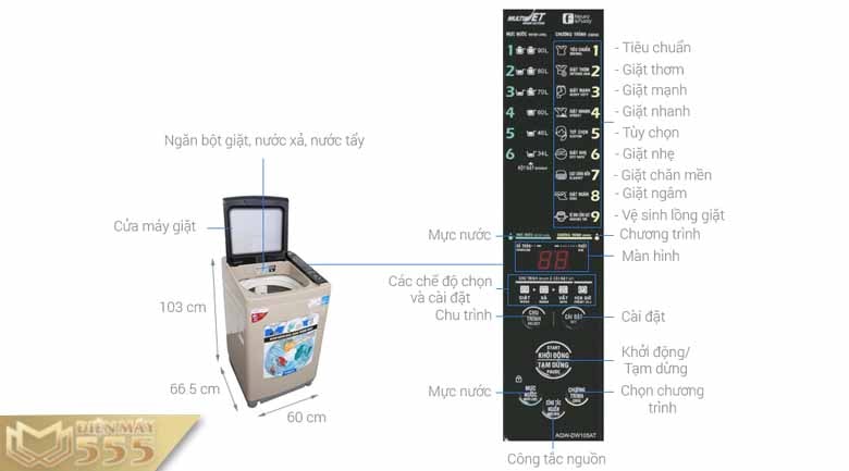 Máy giặt Aqua inverter 11,5kg AQW-DW115AT