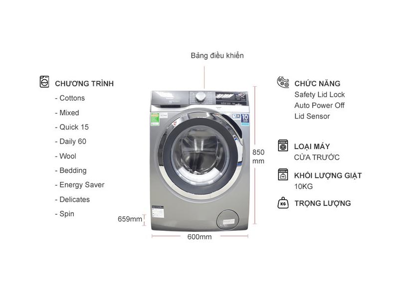 Máy giặt Electrolux Inverter 10 kg EWF1023BESA - Chính Hãng