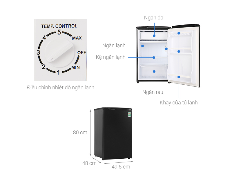 Thông số Tủ lạnh Aqua 90 lít Mini AQR-D99FA(BS)