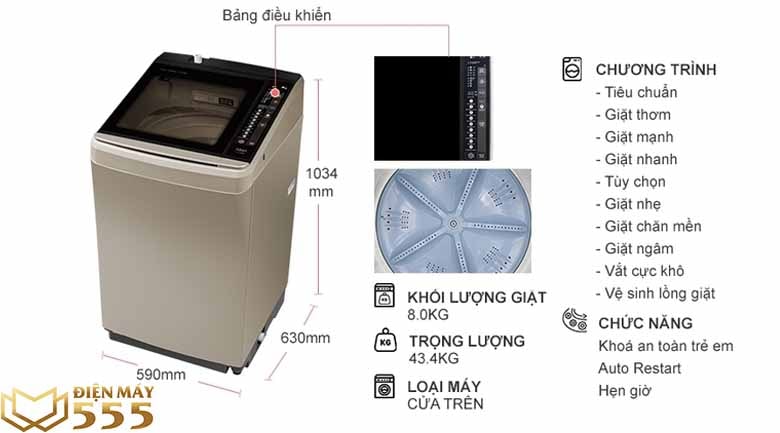 Máy giặt Aqua 8kg AQW-F800BT(N)