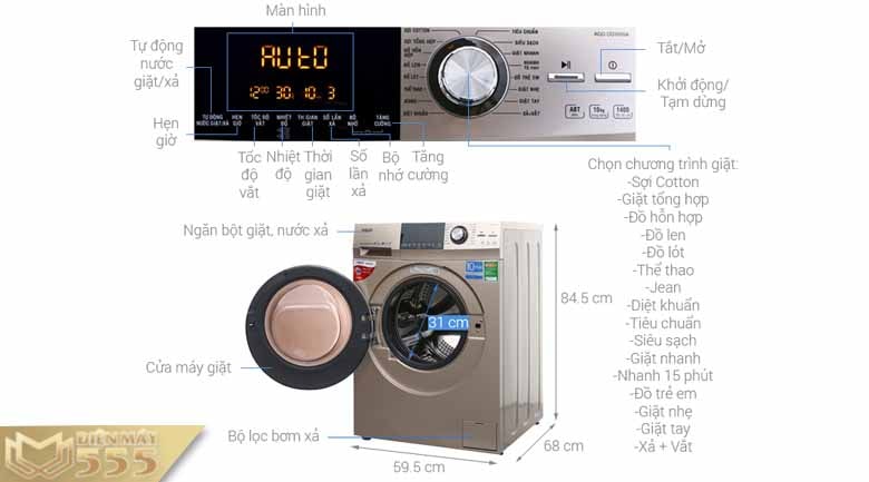 Máy giặt Aqua inverter 10 kg AQD-DD1000A(N2)