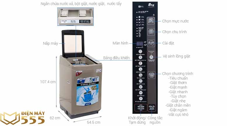 Máy giặt Aqua 8kg AQW-F800BT(N)