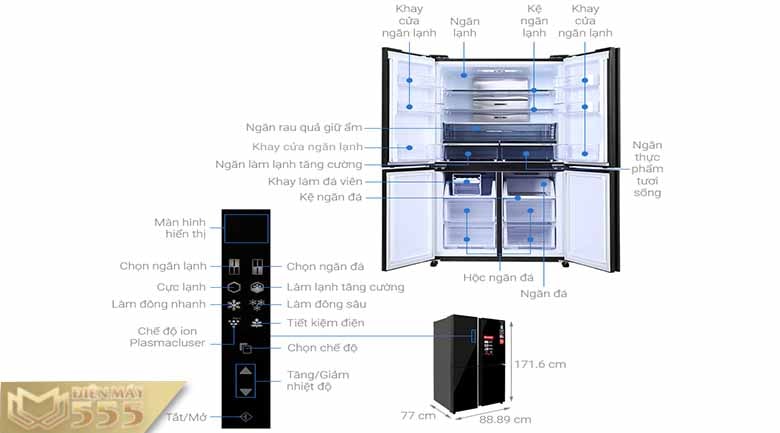 Tủ lạnh Sharp Inverter 525 lít SJ-FXP600VG-BK - Model 2021 