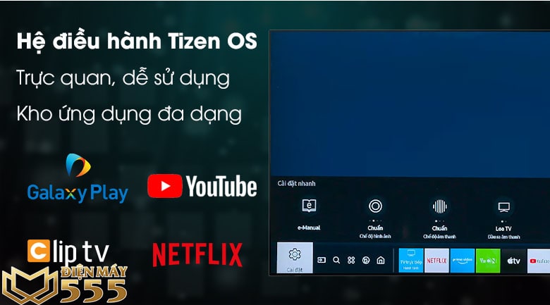 Hệ điều hành Tizen OS 6.0 trên Smart Tivi Samsung 4K 55 inch UA55AU7000