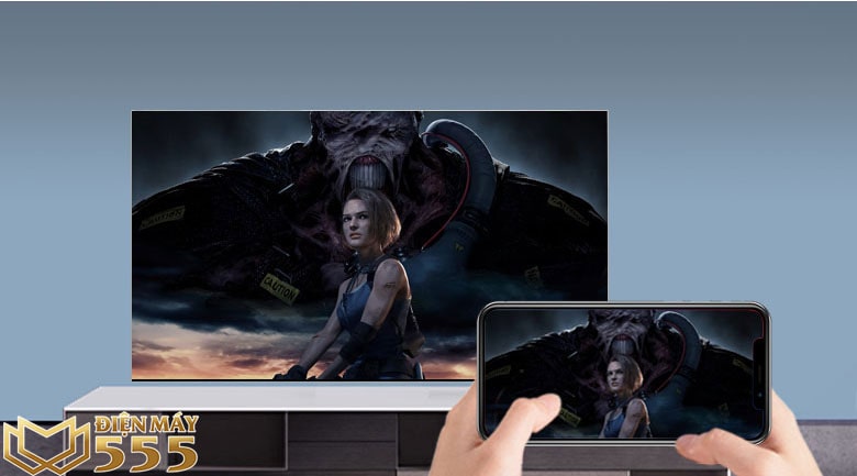 chiếu màn hình điện thoại lên tivi dễ dàng trên Smart Tivi Samsung 4K 55 inch UA55AU7000