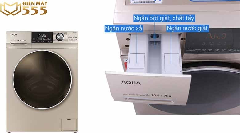 Máy giặt Aqua inverter 10.5 kg AQD-DH1050C lồng ngang