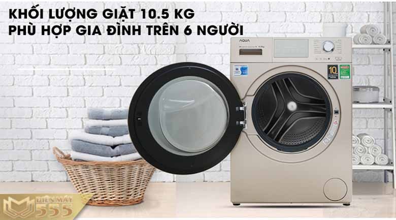 Máy giặt Aqua Inverter 10.5kg AQD-D1050E N lồng ngang
