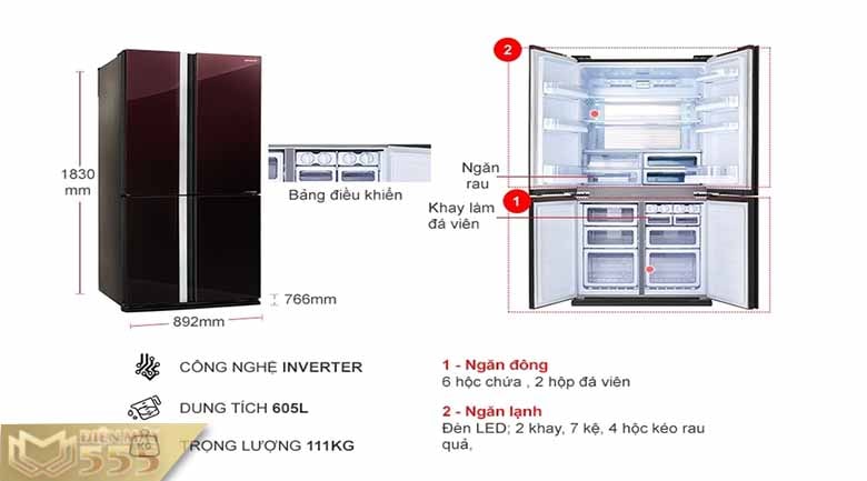 Tủ lạnh Sharp Inverter 605 lít SJ-FX688VG-RD - Model 2019 
