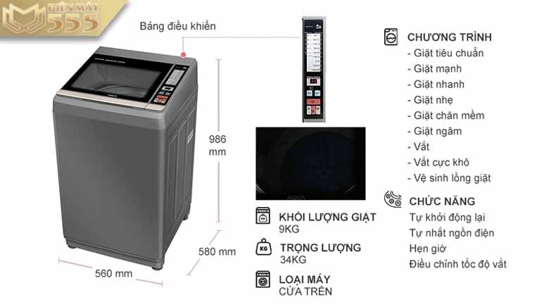 Máy giặt Aqua inverter 9 kg AQW-DK90CT(S)