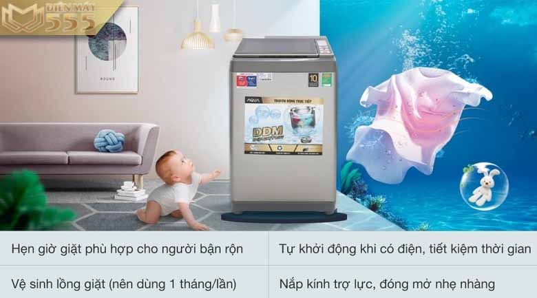 Máy giặt Aqua inverter 9 kg AQW-DK90CT(S)