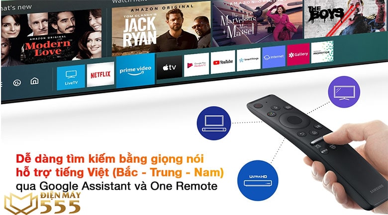 tìm kiếm bằng giọng nói trên Smart Tivi QLED 4K 55 inch Samsung QA55Q70A 