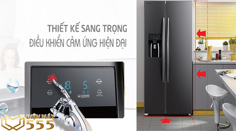 thiết kế sang trọng hiện đại của Tủ lạnh SBS Toshiba Inverter 493 lít GR-RS637WE-PMV