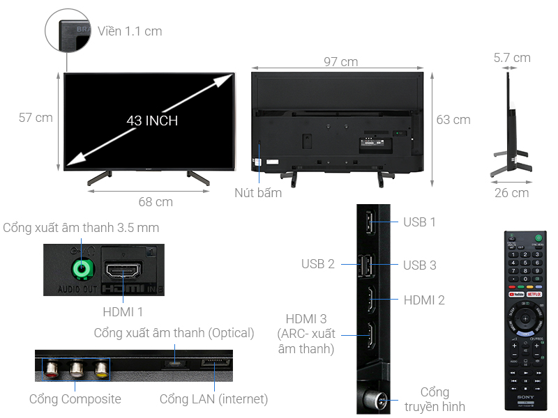 Smart Tivi Sony 4K 43 inch KD-43X7000G - Chính hãng
