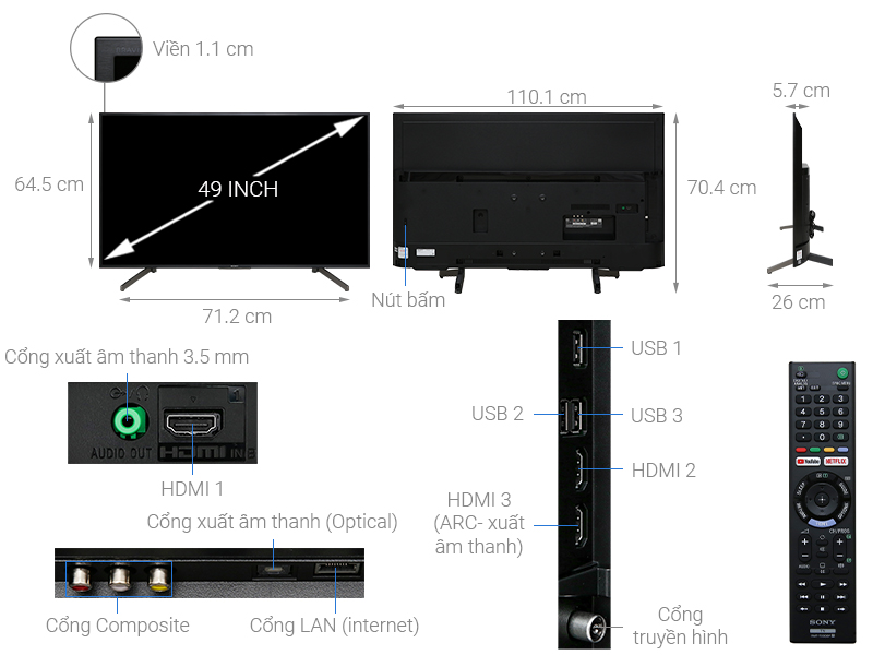 Smart Tivi Sony 4K 49 inch KD-49X7000G - Chính hãng
