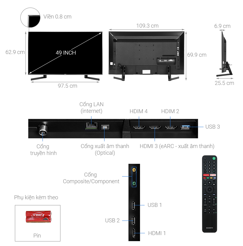 Android Tivi Sony 4K 49 inch KD-49X9500H Mới 2020 - Chính hãng