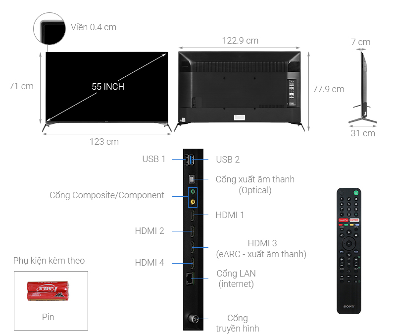Android Tivi Sony 4K 55 inch KD-55X9500H Mới 2020 - Chính hãng