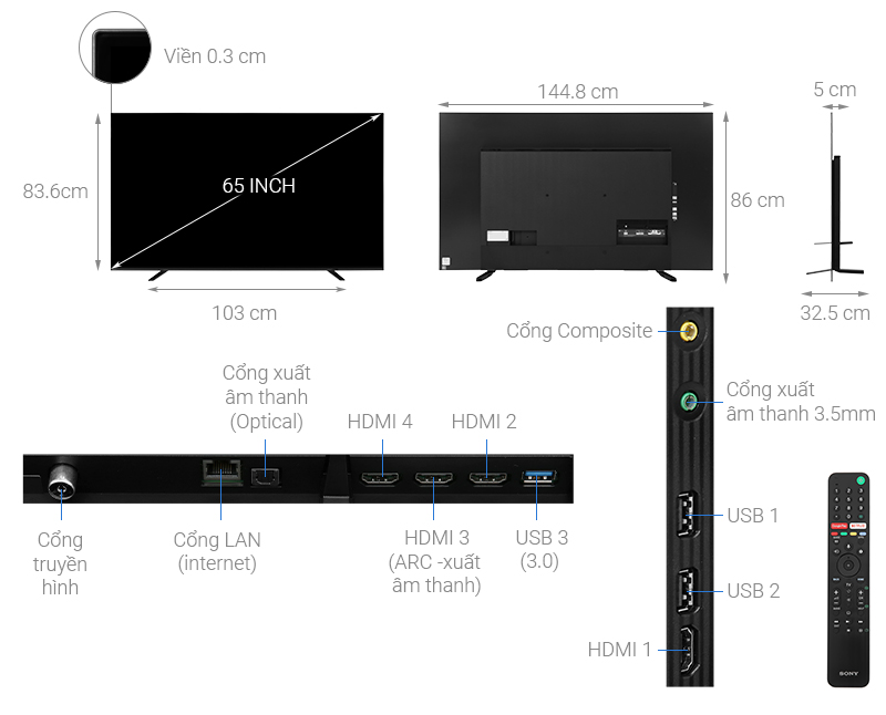 Android Tivi OLED Sony 4K 65 inch KD-65A8H Mới 2020 - Chính hãng