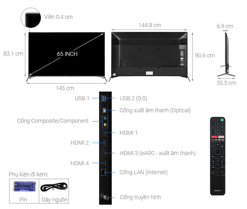 Android Tivi Sony 4K 65 inch KD-65X9500H Mới 2020 - Chính hãng