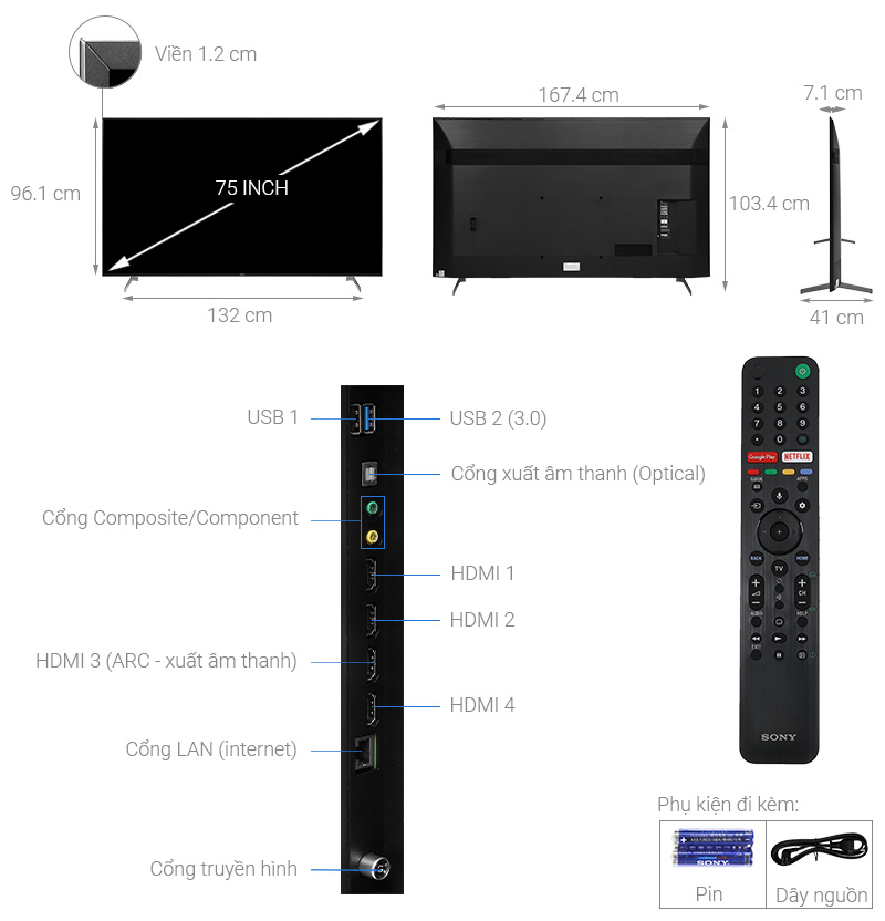 Android Tivi Sony 4K 75 inch KD-75X9000H Mới 2020 - Chính hãng