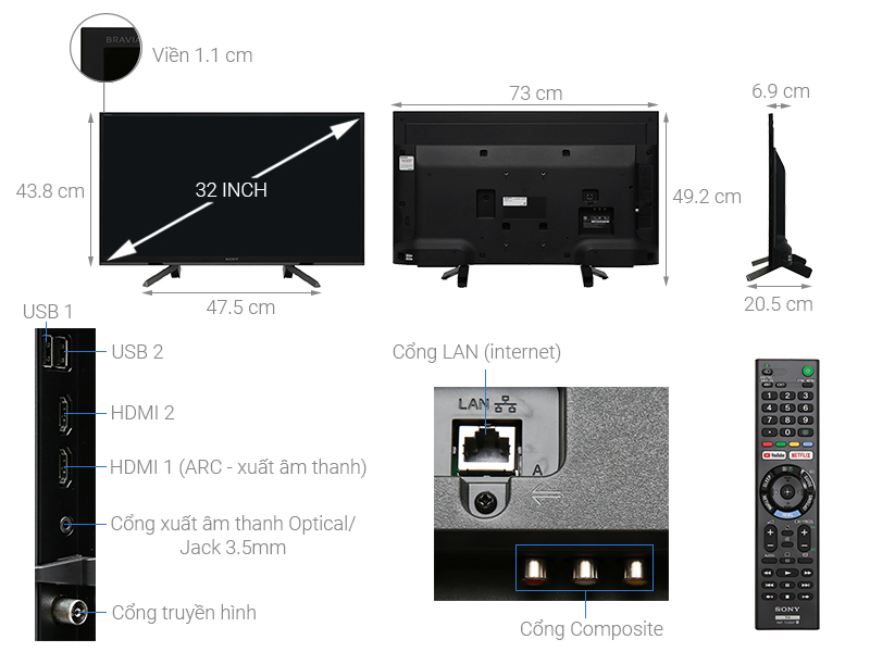 Smart Tivi Sony 32 inch KDL-32W610G - Chính hãng