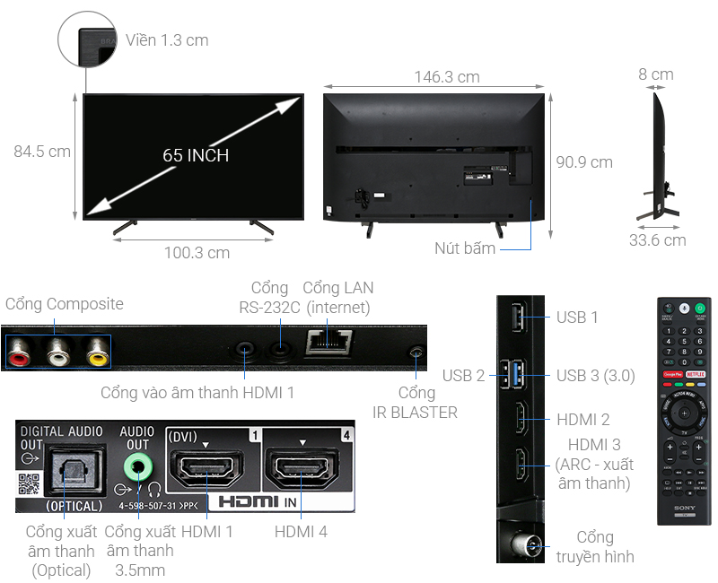 Android Tivi Sony 4K 65 inch KD-65X8000G - Chính Hãng