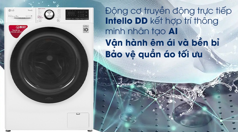 Máy giặt LG FV1409S2W - Vận hành êm ái, bảo vệ quần áo tối ưu với động cơ truyền động trực tiếp Intello DD kết hợp trí thông minh nhân tạo AI