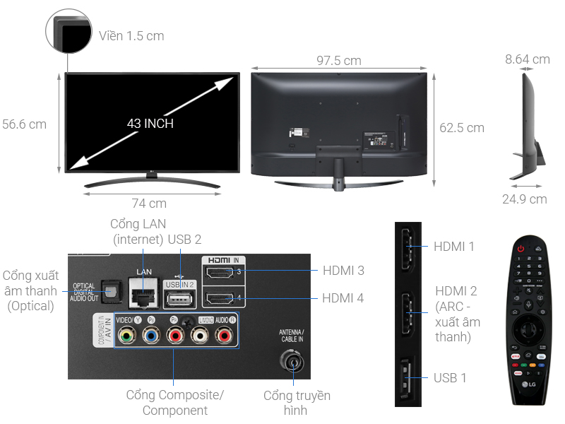 Smart Tivi LG 4K 43 inch 43UM7600PTA - Chính Hãng