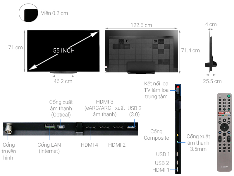 Android Tivi OLED Sony 4K 55 inch KD-55A9G - Chính Hãng
