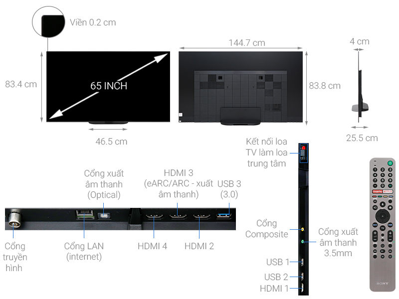 Android Tivi OLED Sony 4K 65 inch KD-65A9G - Chính Hãng