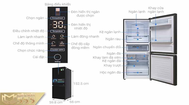 Tủ lạnh Aqua Inverter 260 lít AQR-I298EB BS - Model 2019