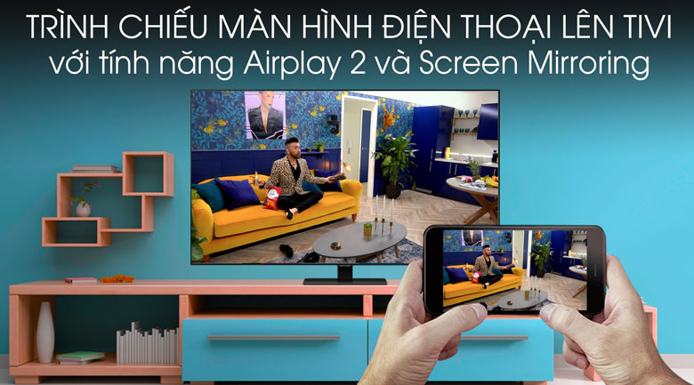 Tính năng Airplay 2 (thiết bị Apple) và Screen Mirroring (điện thoại Android) Smart Tivi QLED Samsung 4K 55 inch QA55Q80T