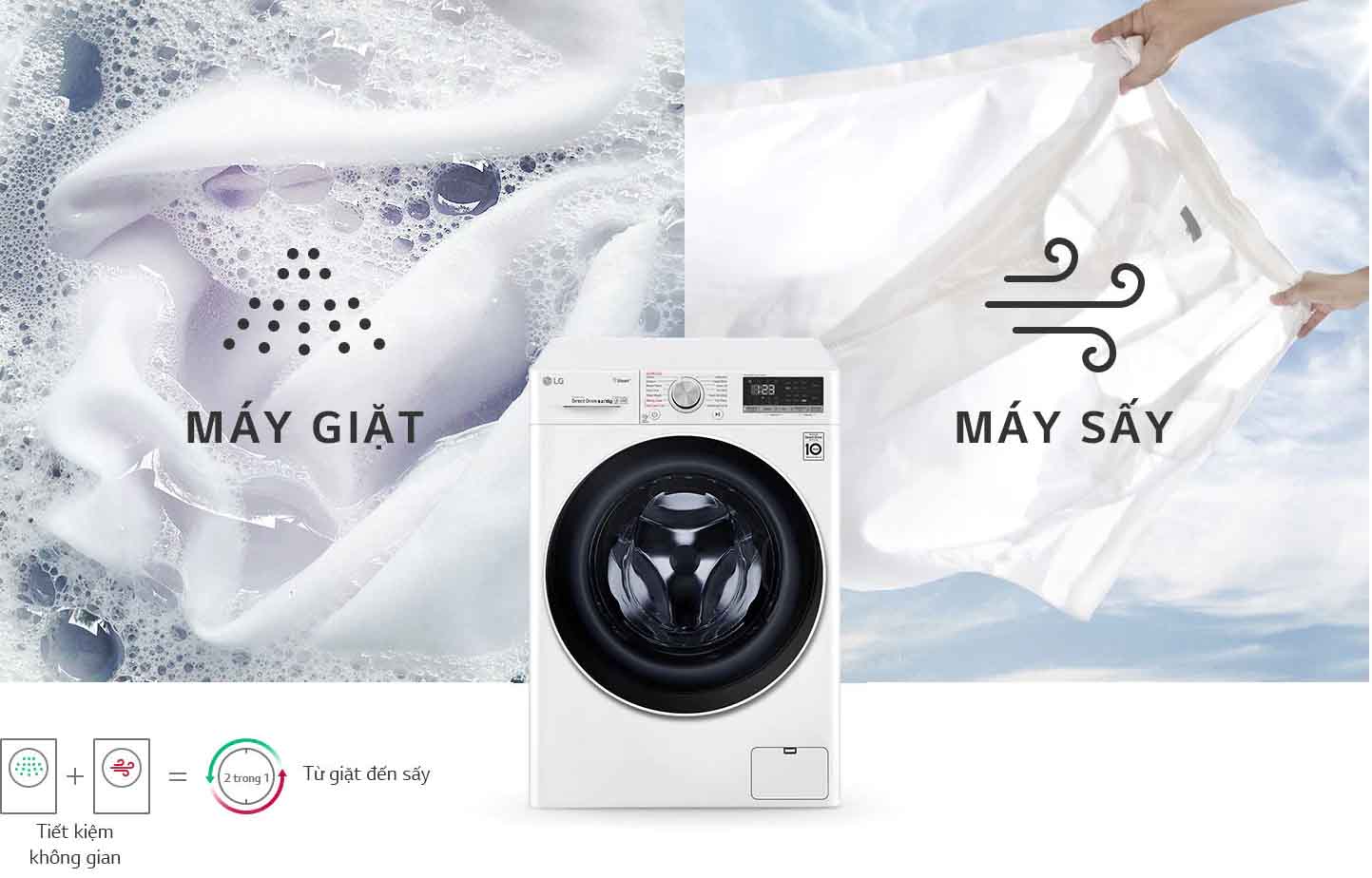 Máy giặt sấy LG Inverter 8.5 kg FV1408G4W - Chính Hãng