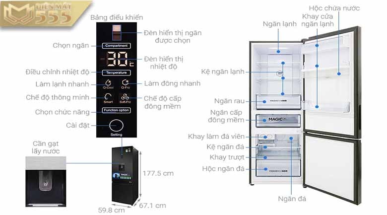 Tủ lạnh Aqua Inverter 320 lít AQR-IW378EB BS - Model 2019