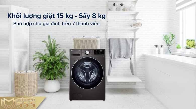 Máy giặt sấy LG inverter 15 kg F2515RTGB - 8 kg Sấy