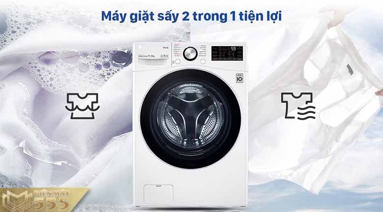 Máy giặt sấy LG Inverter 15 Kg F2515RTGW - Lồng ngang