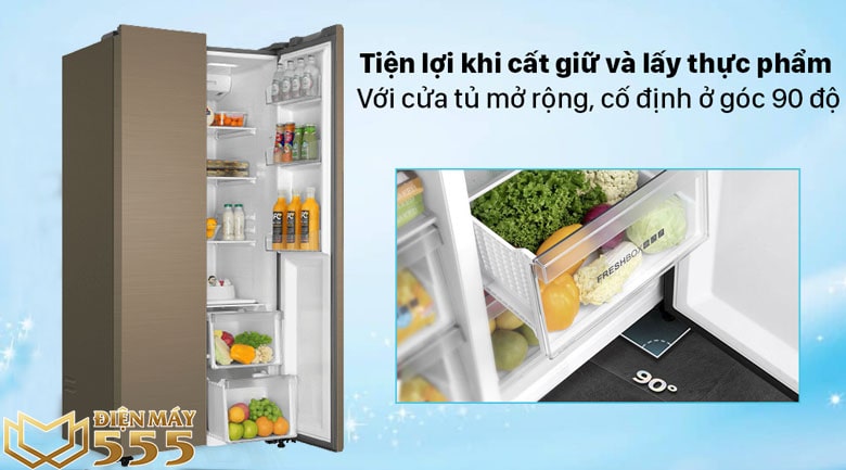 Tủ lạnh Aqua Inverter 480 lít AQR-S480XA(SG) - Cửa tủ mở rộng rãi