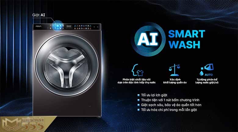 Máy giặt sấy Aqua Inverter 10kg AQD-AH1000G.PS - công nghệ AI